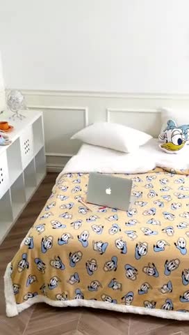 91家纺网 家纺一手货源 找家纺 时年 2022新款牛奶绒拼羊羔绒毯 酷酷鸭