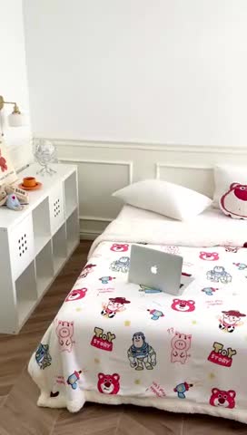 91家纺网 家纺一手货源 找家纺 时年 2022新款牛奶绒拼羊羔绒毯 玩具总动员