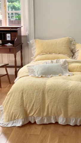 91家纺网 家纺一手货源 找家纺 馨蕊2022新款秋冬轻奢煦暖绒系列四件套-克拉 克拉-柠檬黄