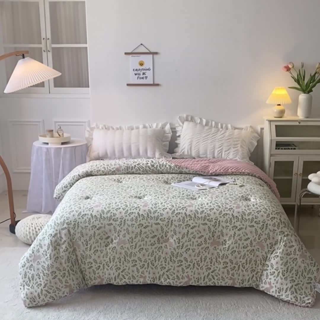 91家纺网 家纺一手货源 找家纺 亚龙工厂店 2023新款A类针织棉豆豆被 花丛兔