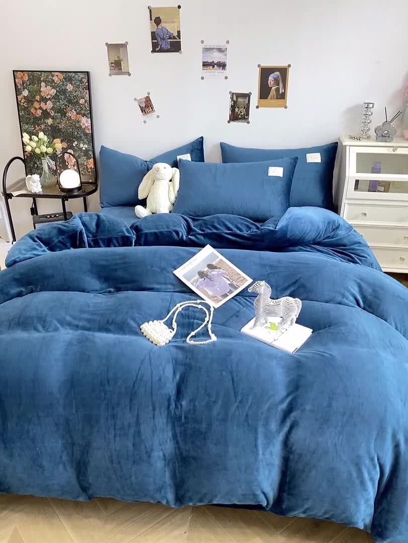 91家纺网 家纺一手货源 找家纺 （总）啊雅家居2025新款寒冬克星纯色双面绒牛奶绒简约四件套