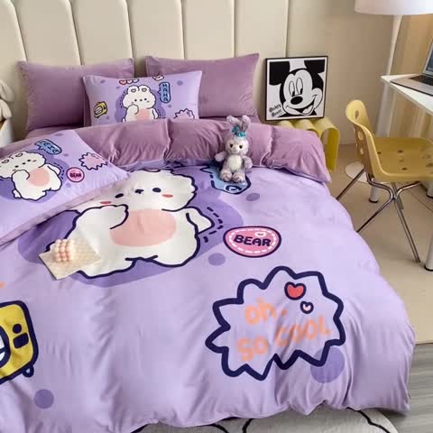 91家纺网 家纺一手货源 找家纺 博雅 2022新款婴儿绒大版印花系列四件套 乖乖兔