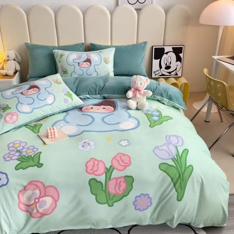 91家纺网 家纺一手货源 找家纺 博雅 2022新款婴儿绒大版印花系列四件套 开心小象