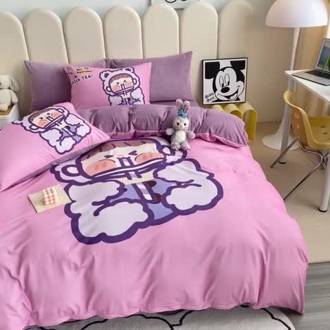 91家纺网 家纺一手货源 找家纺 博雅 2022新款婴儿绒大版印花系列四件套 暖宝宝