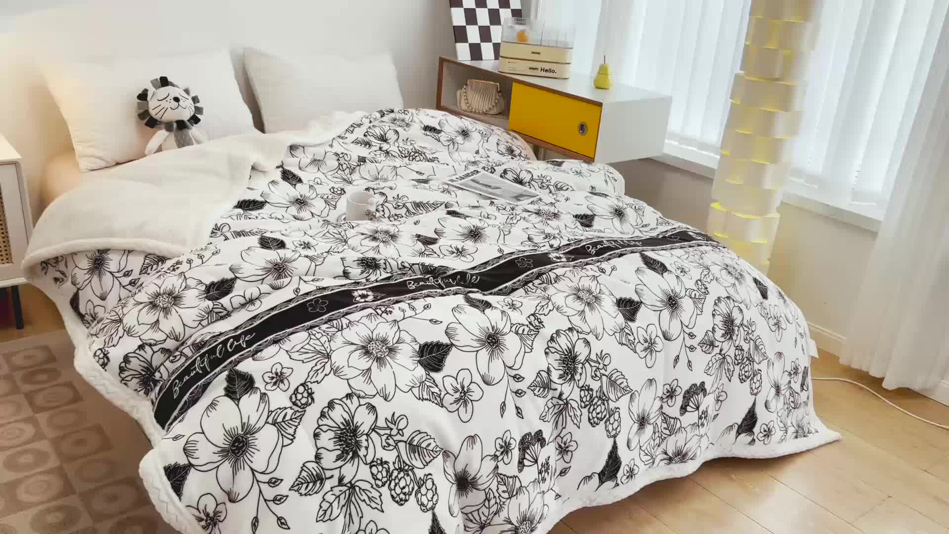 91家纺网 家纺一手货源 找家纺 慕尚 2022爆款牛奶绒贝贝绒夹棉3层加厚毛毯 加厚毯-丽莎