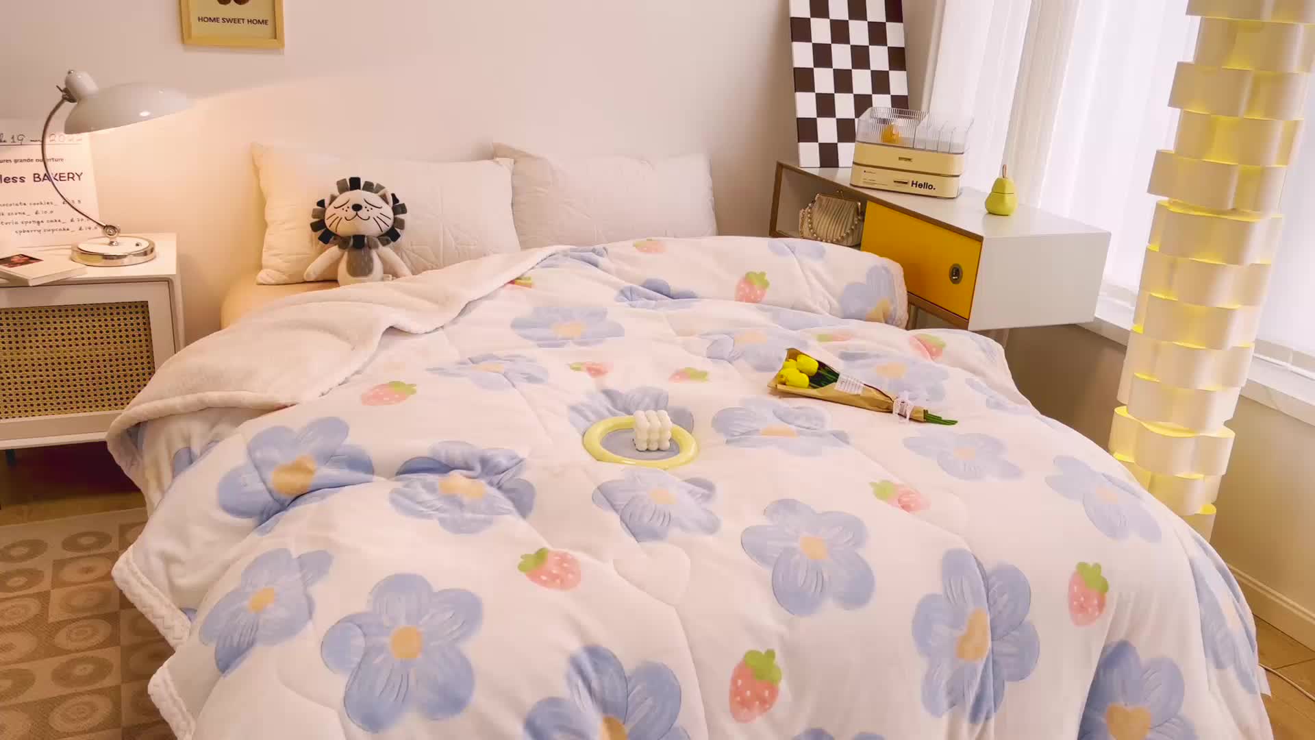 91家纺网 家纺一手货源 找家纺 慕尚 2022爆款牛奶绒贝贝绒夹棉3层加厚毛毯 加厚毯-幸运花绒