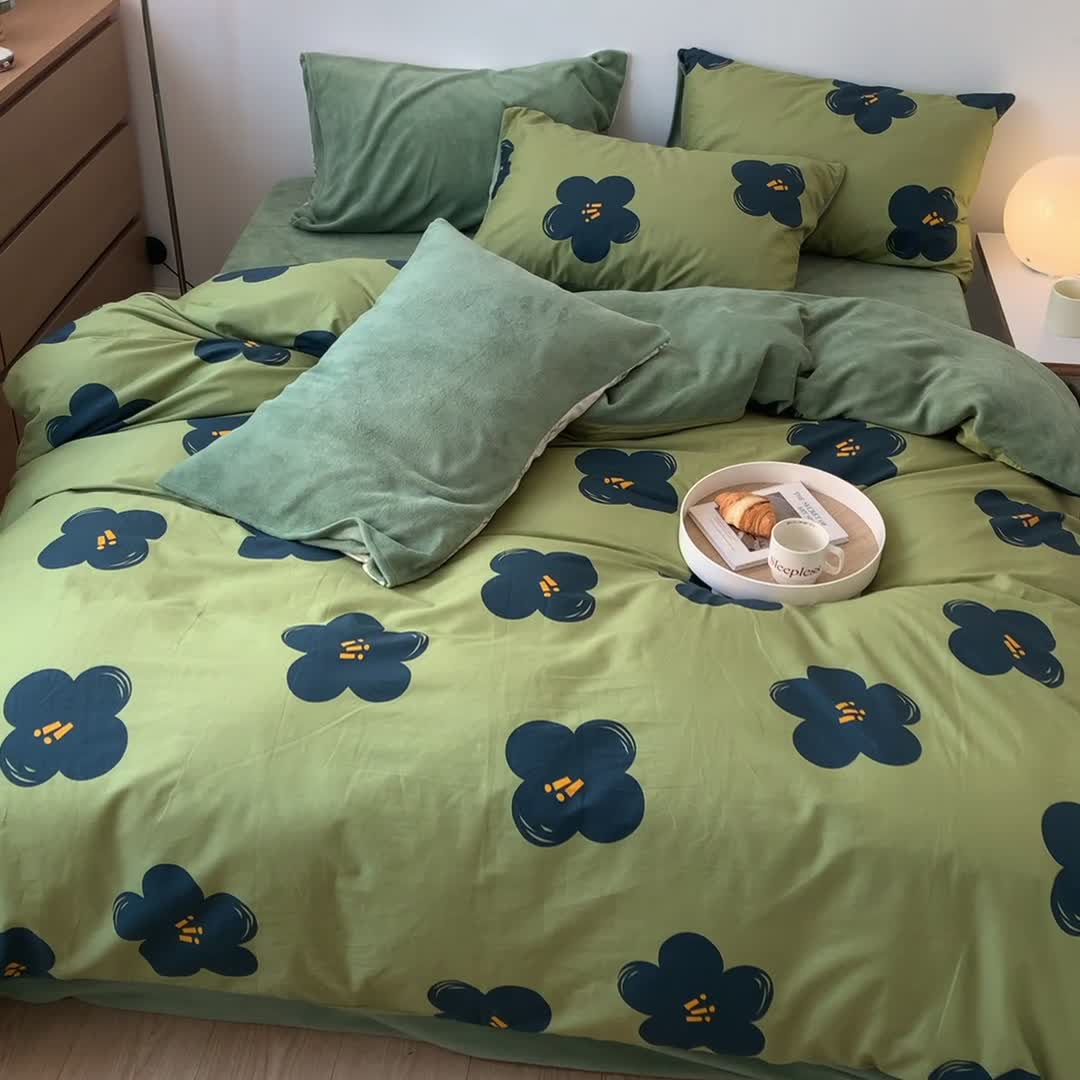 91家纺网 家纺一手货源 找家纺 梦家居 2022新款秋冬新品全棉加牛奶绒四件套 玛奇朵绒