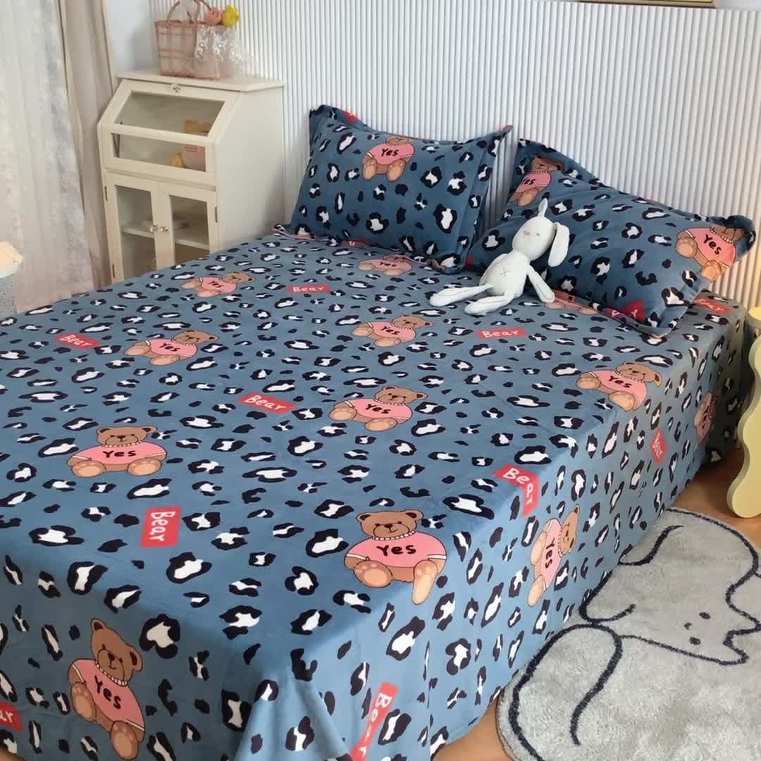 91家纺网 家纺一手货源 找家纺 梦家居 2022新款秋冬新款牛奶绒单床单 魅力熊