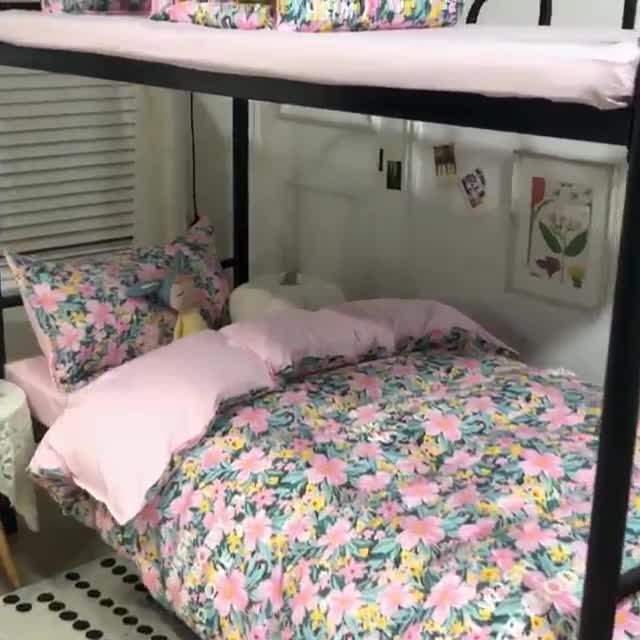 91家纺网 家纺一手货源 找家纺 乐居坊 2022新款芦荟棉上下铺学生床三件套四件套 清新少女