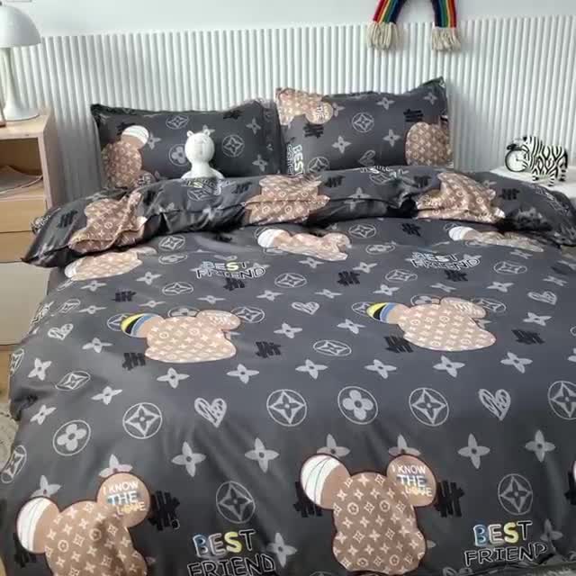 91家纺网 家纺一手货源 找家纺 乐居坊 2022新款芦荟棉印花四件套 富贵熊