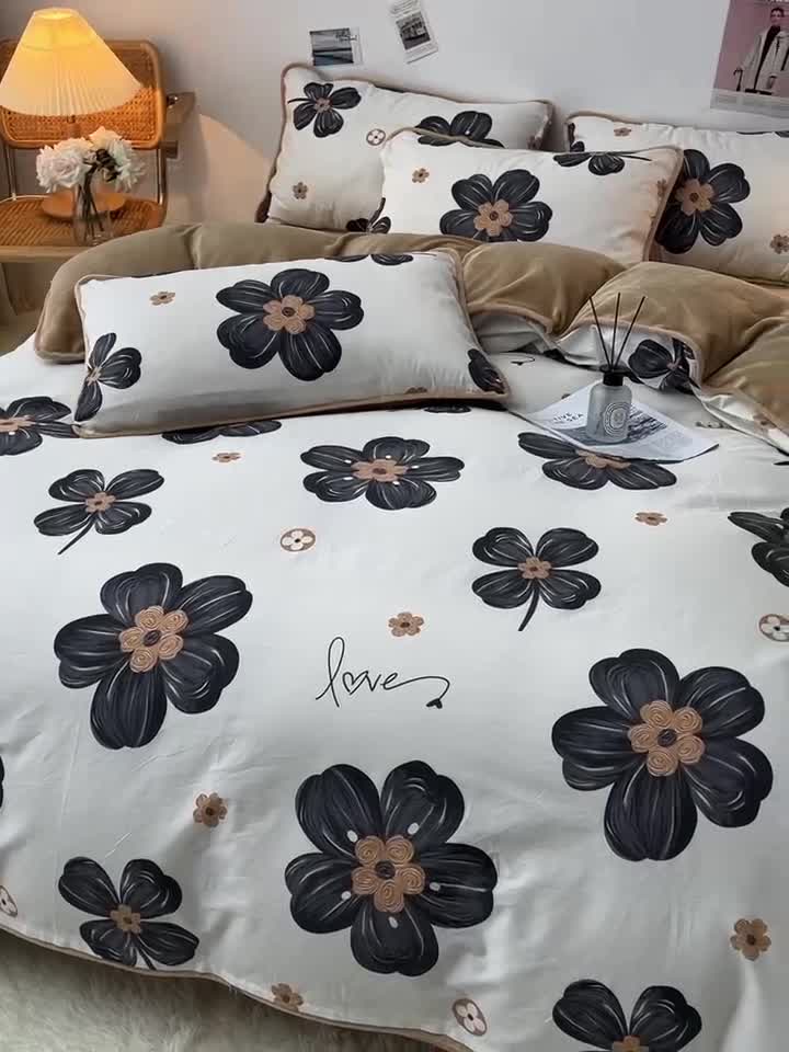 91家纺网 家纺一手货源 找家纺 芃成 2022新款A棉B绒印花四件套 沉醉花香