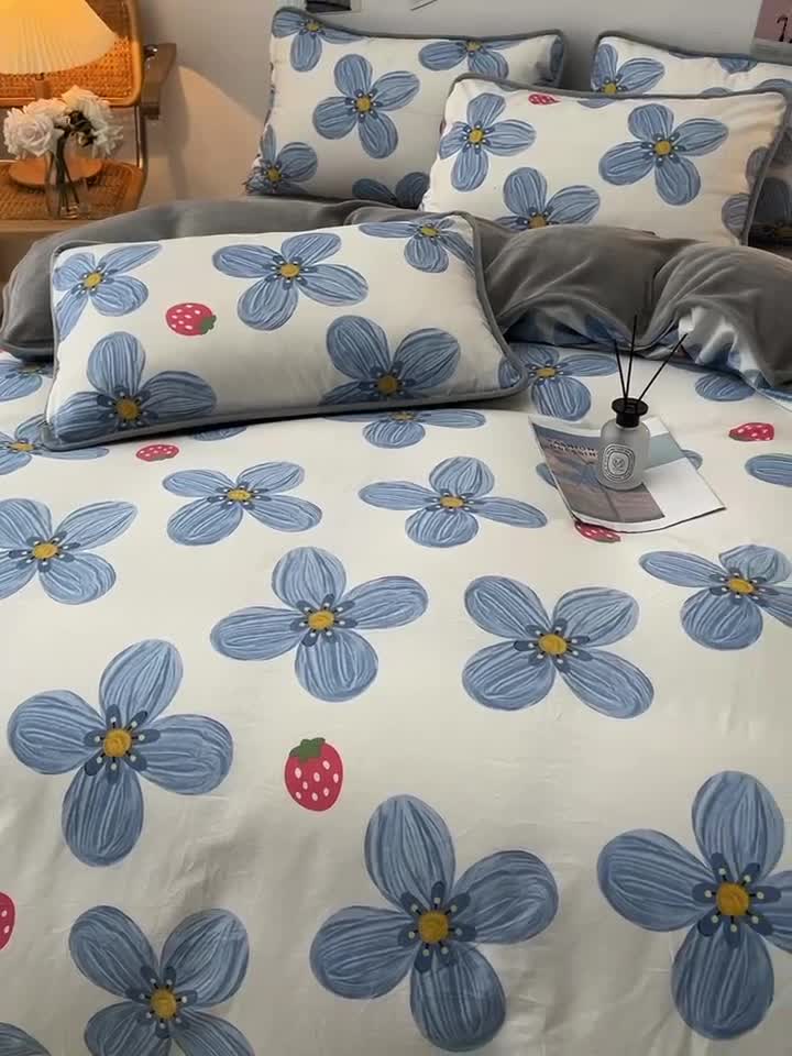 91家纺网 家纺一手货源 找家纺 芃成 2022新款A棉B绒印花四件套 初春