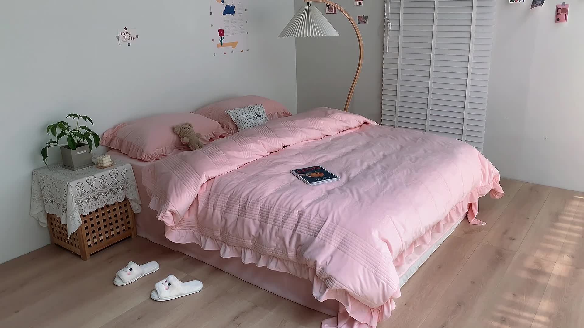 91家纺网 家纺一手货源 找家纺 六巷胡同 2022新款韩国博主同款婴儿绒四件套 浅橘粉