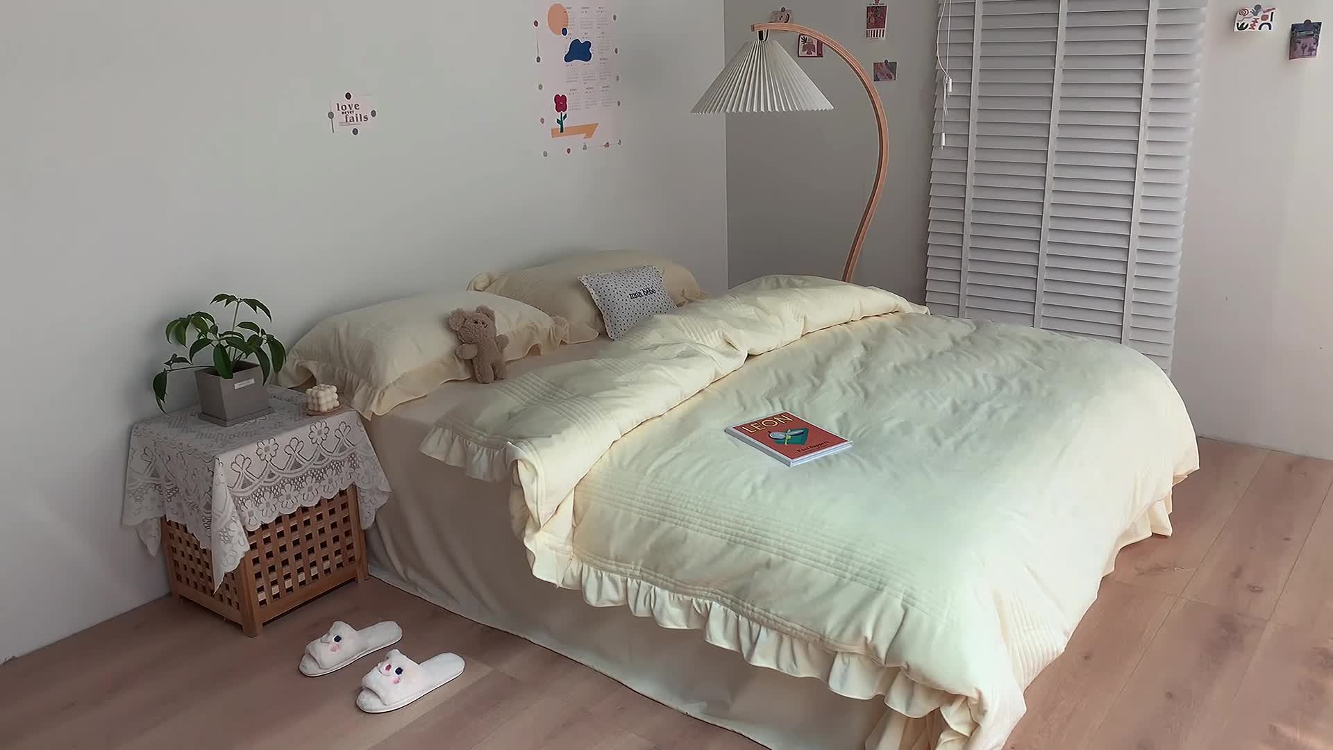 91家纺网 家纺一手货源 找家纺 六巷胡同 2022新款韩国博主同款婴儿绒四件套 奶油黄