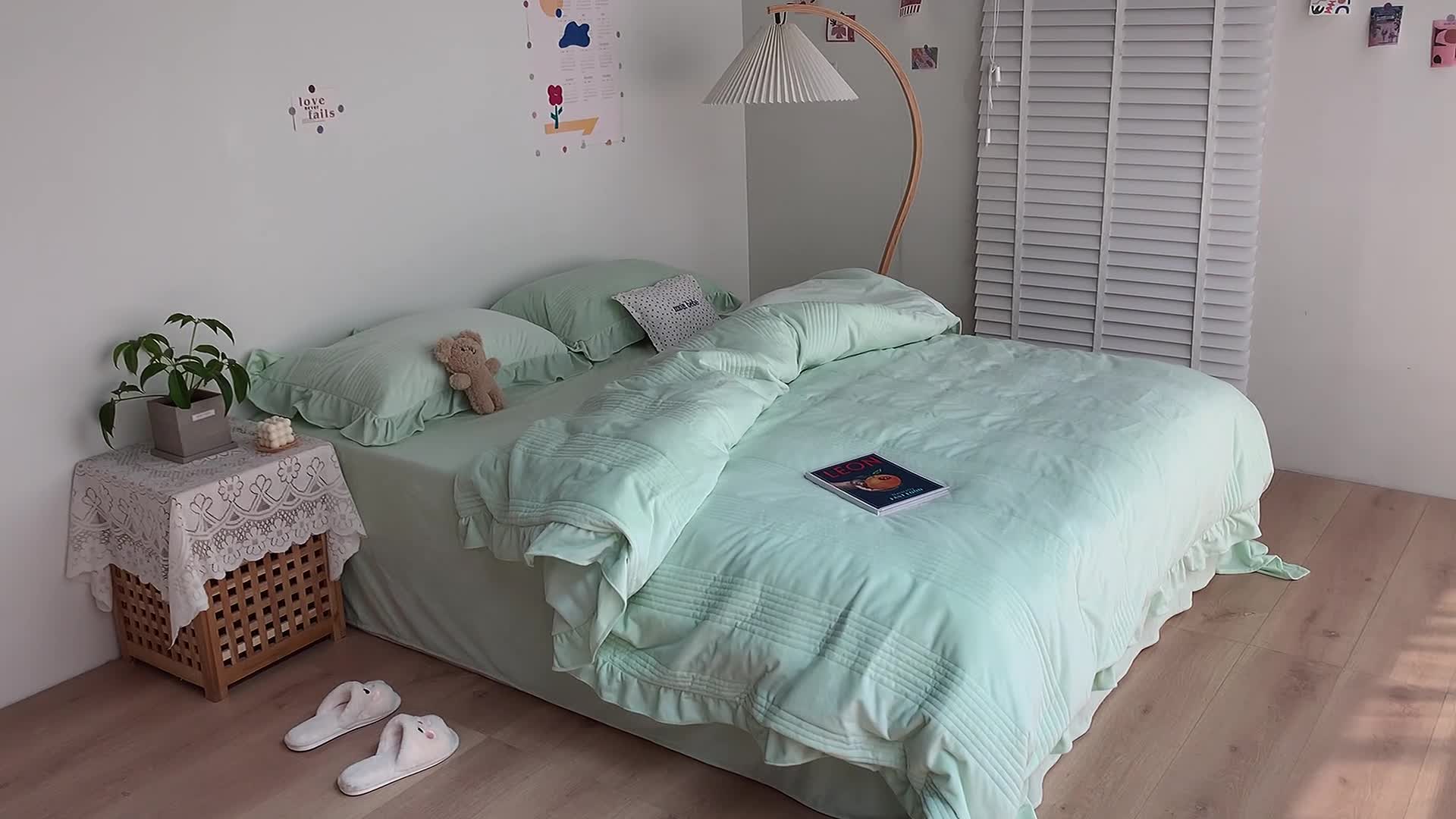 91家纺网 家纺一手货源 找家纺 六巷胡同 2022新款韩国博主同款婴儿绒四件套 原野绿