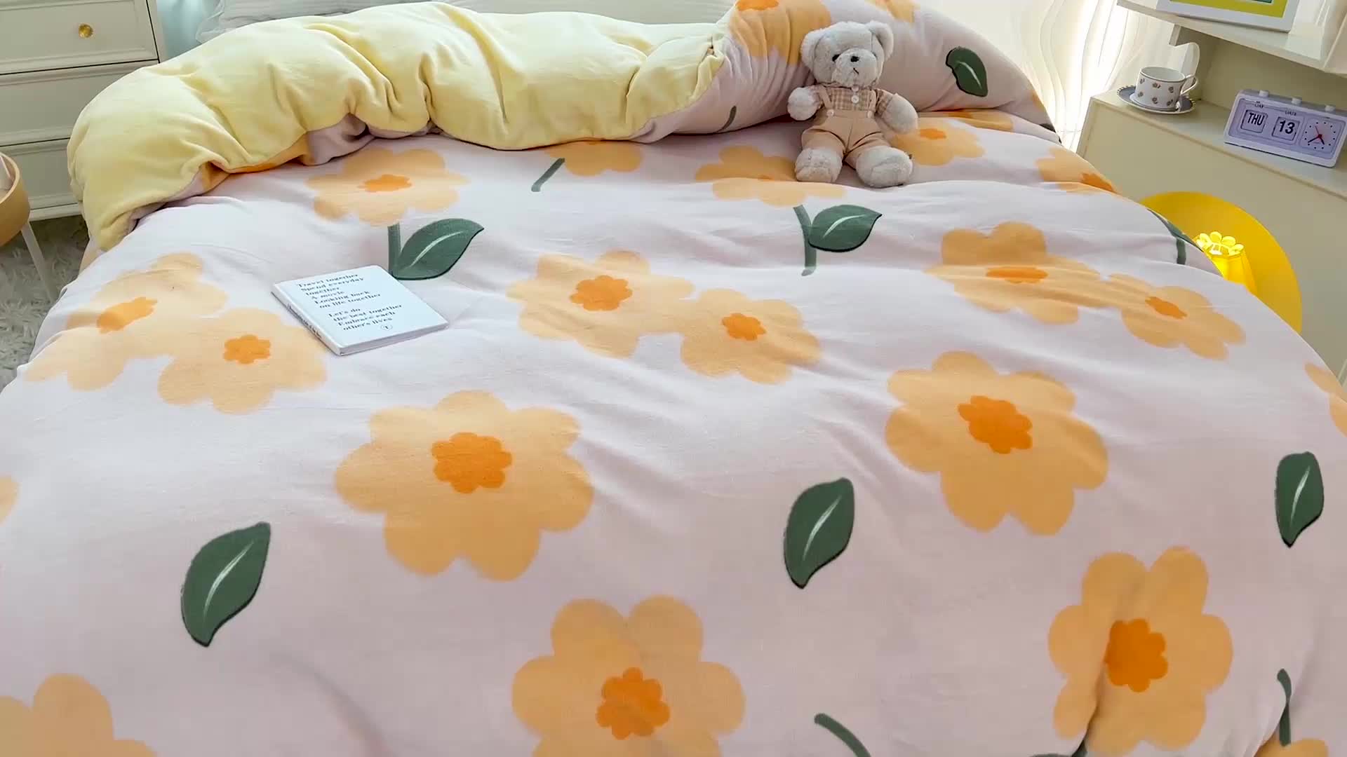 91家纺网 家纺一手货源 找家纺 慕尚 2022新款牛奶绒保暖单被套 小黄花