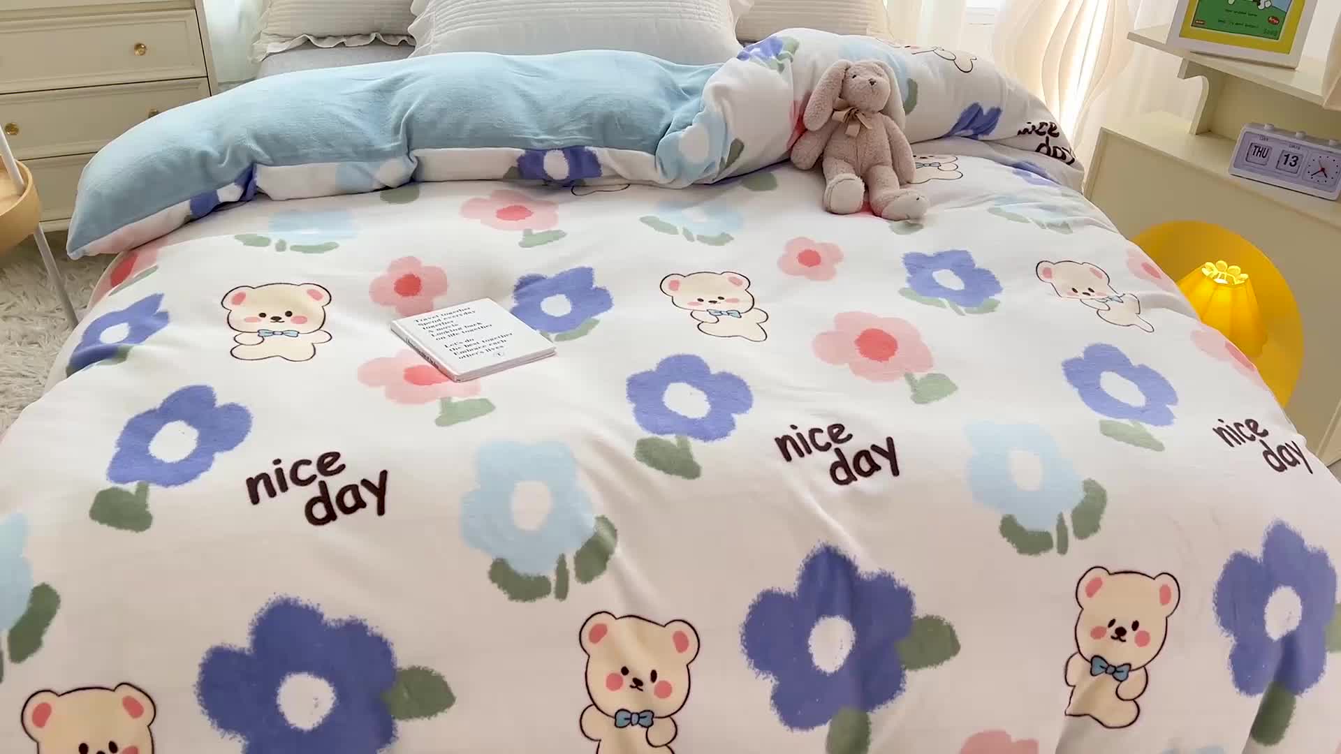 91家纺网 家纺一手货源 找家纺 慕尚 2022新款牛奶绒保暖单被套 小太熊