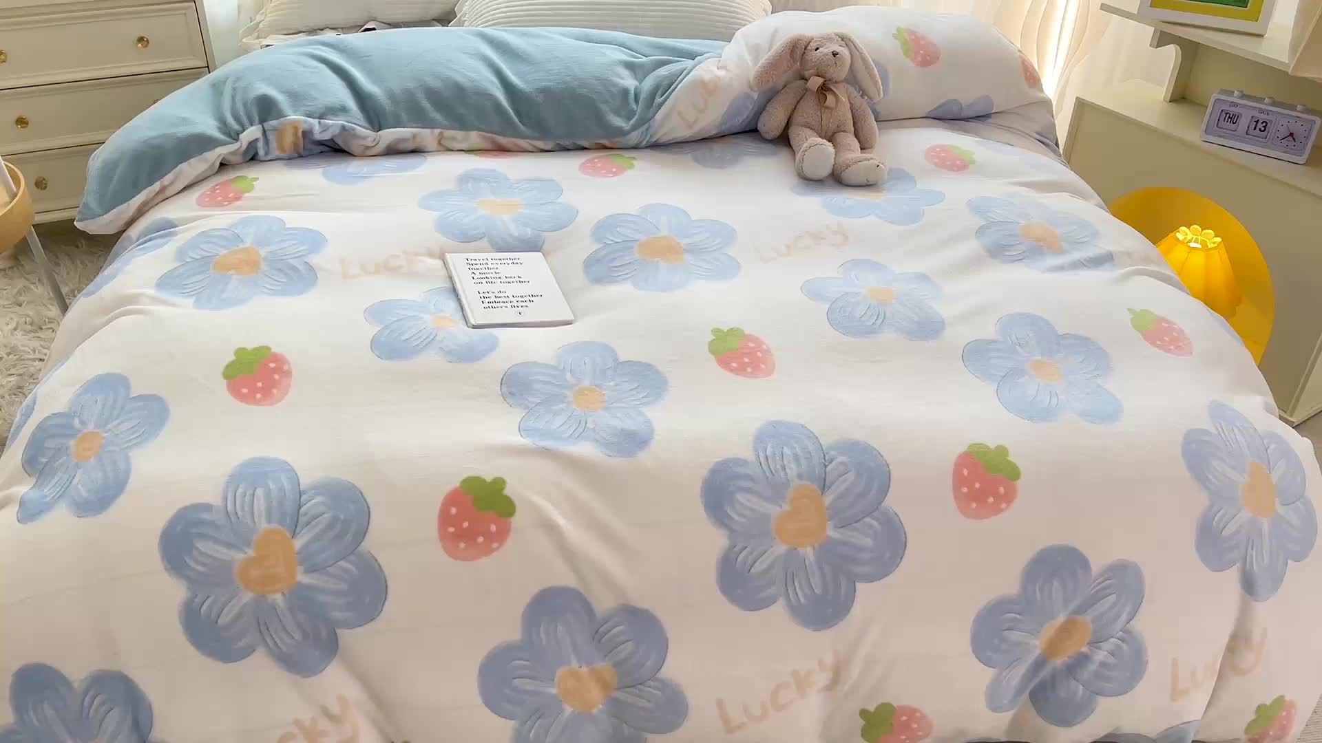 91家纺网 家纺一手货源 找家纺 慕尚 2022新款牛奶绒保暖单被套 幸运花绒