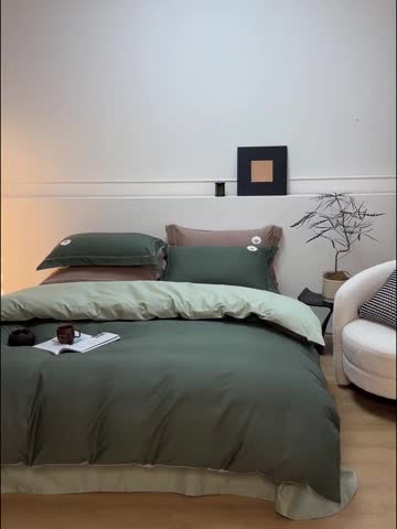 91家纺网 家纺一手货源 找家纺 沐白家纺 2022精梳火山全棉小磨毛纯色系列四件套 森林绿丨丛林绿