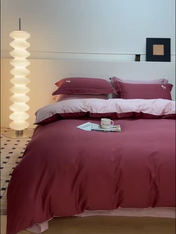 91家纺网 家纺一手货源 找家纺 沐白家纺 2022精梳火山全棉小磨毛纯色系列四件套 维他命丨复古粉