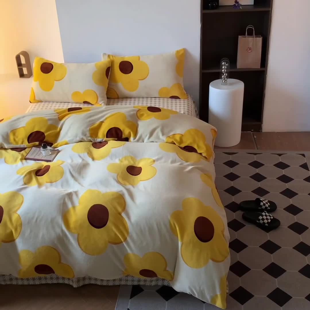 91家纺网 家纺一手货源 找家纺 怡家居 2022秋冬高克重牛奶绒印花四件套 向阳