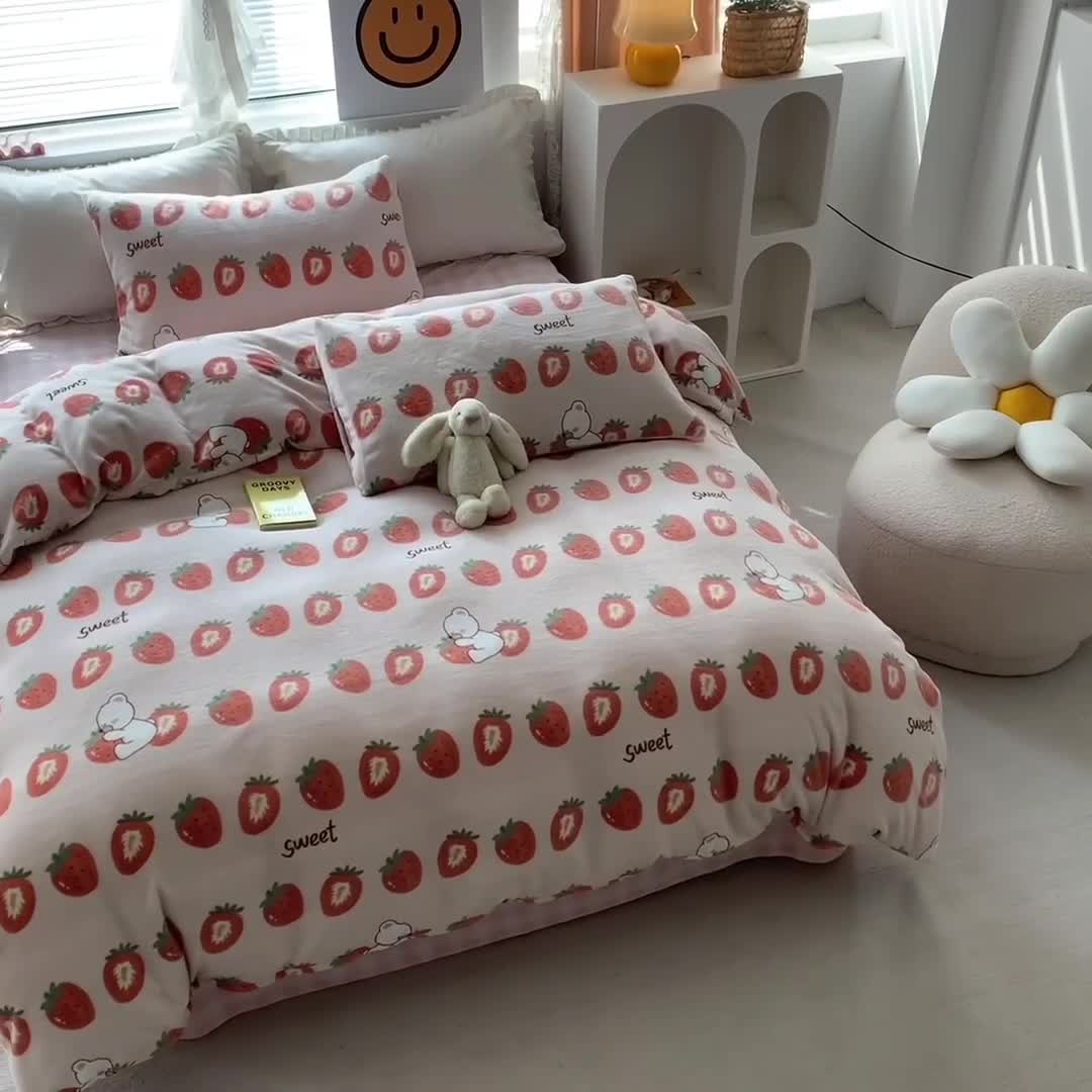 91家纺网 家纺一手货源 找家纺 怡家居 2022秋冬高克重牛奶绒印花四件套 甜蜜蜜