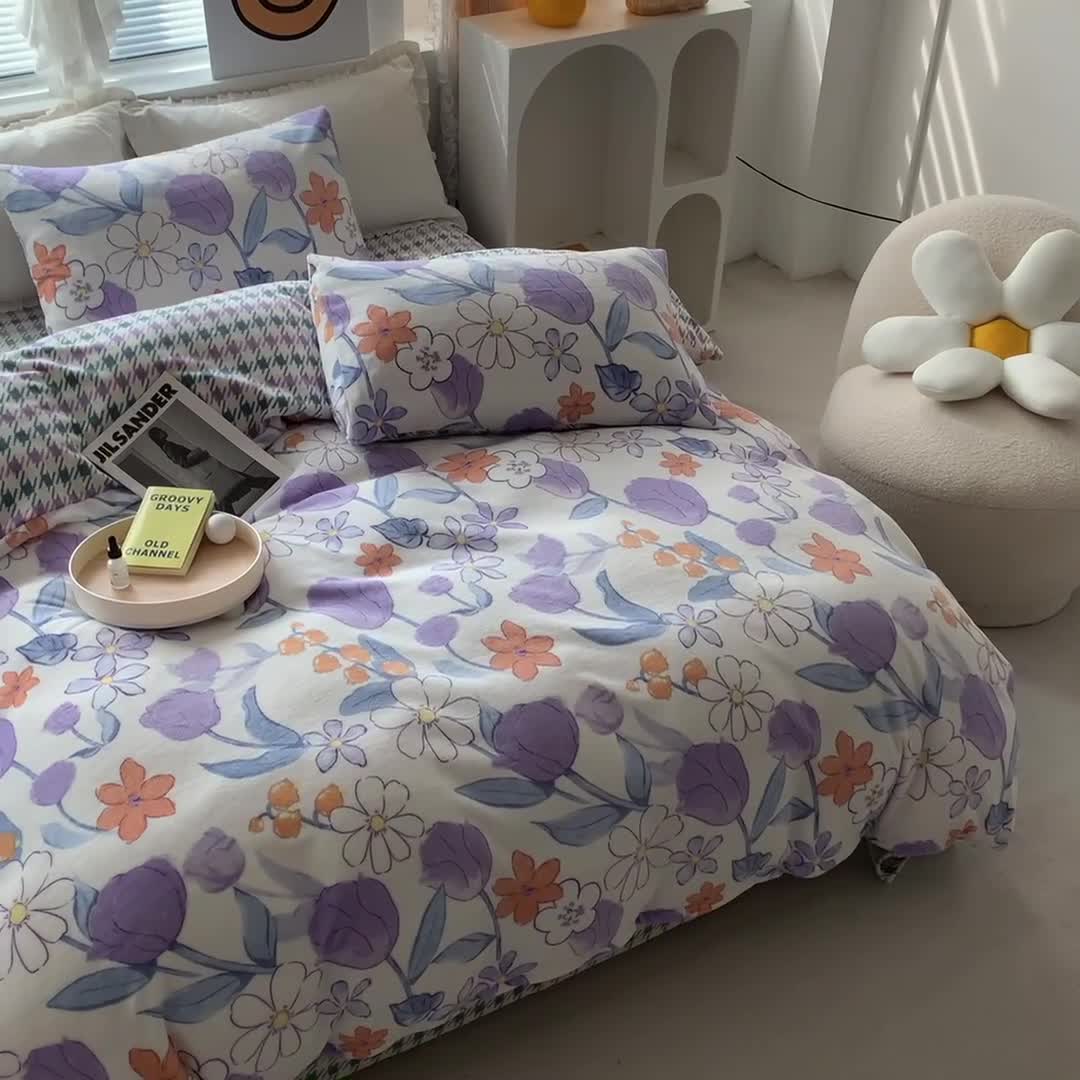 91家纺网 家纺一手货源 找家纺 怡家居 2022秋冬高克重牛奶绒印花四件套 花田