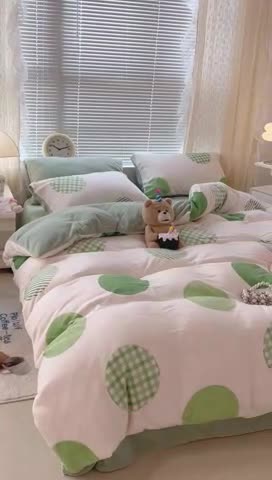 91家纺网 家纺一手货源 找家纺 昔可 2022新款牛奶绒简约系列四件套 绿波点