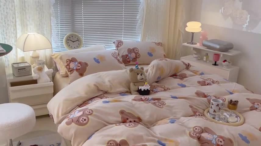 91家纺网 家纺一手货源 找家纺 昔可 2022新款牛奶绒卡通系列四件套 小熊软糖