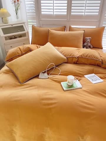 91家纺网 家纺一手货源 找家纺 啊雅家居 2025新款贝壳边宝宝绒四件套 贝壳果橙