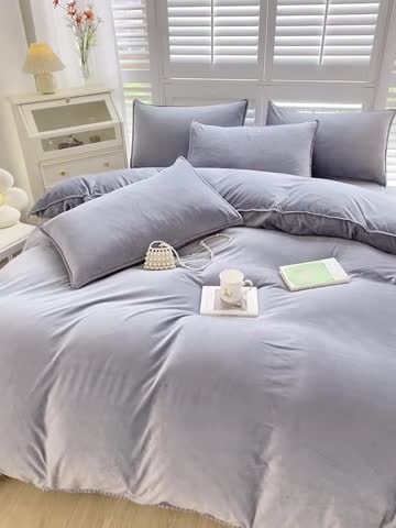 91家纺网 家纺一手货源 找家纺 啊雅家居 2025新款贝壳边宝宝绒四件套 贝壳银灰