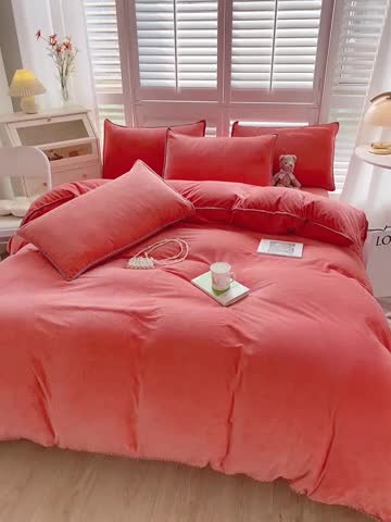 91家纺网 家纺一手货源 找家纺 啊雅家居 2025新款贝壳边宝宝绒四件套 贝壳砖红