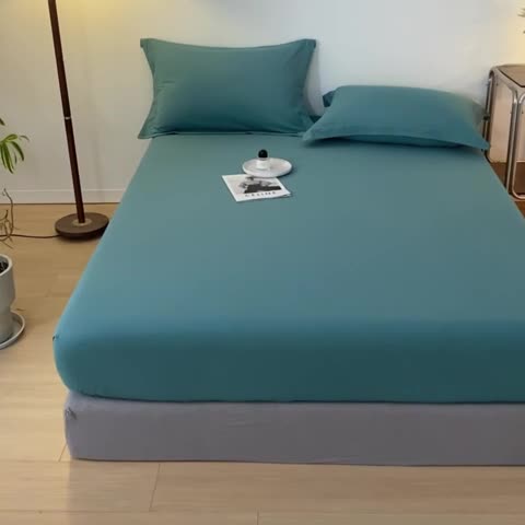 91家纺网 家纺一手货源 找家纺 秀色 秋冬60支纯色全棉磨毛床笠三件套纯棉加厚保护罩 豆绿