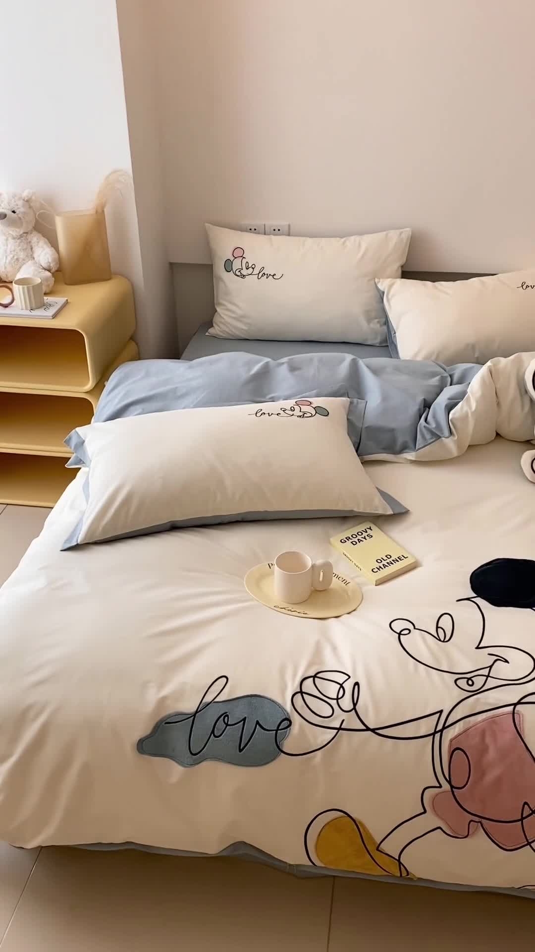 91家纺网 家纺一手货源 找家纺 朗莎 2022新款迪士尼全棉水洗棉贴布绣四件套 米奇