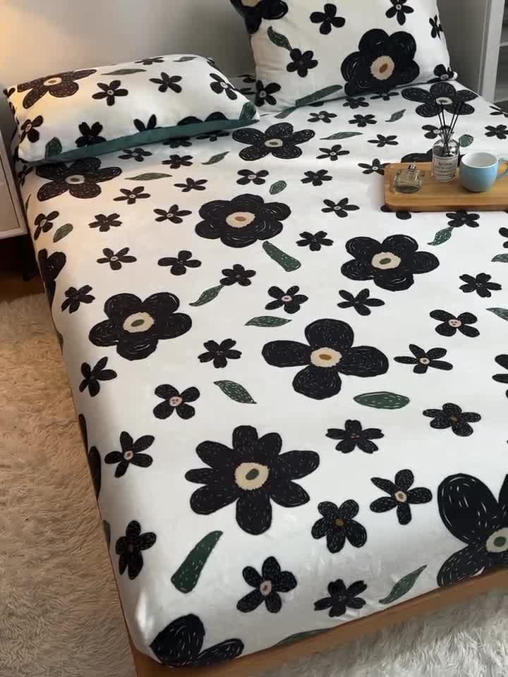 91家纺网 家纺一手货源 找家纺 芃成 2022新款加厚双面牛奶绒印花床品系列-单床笠 赫本