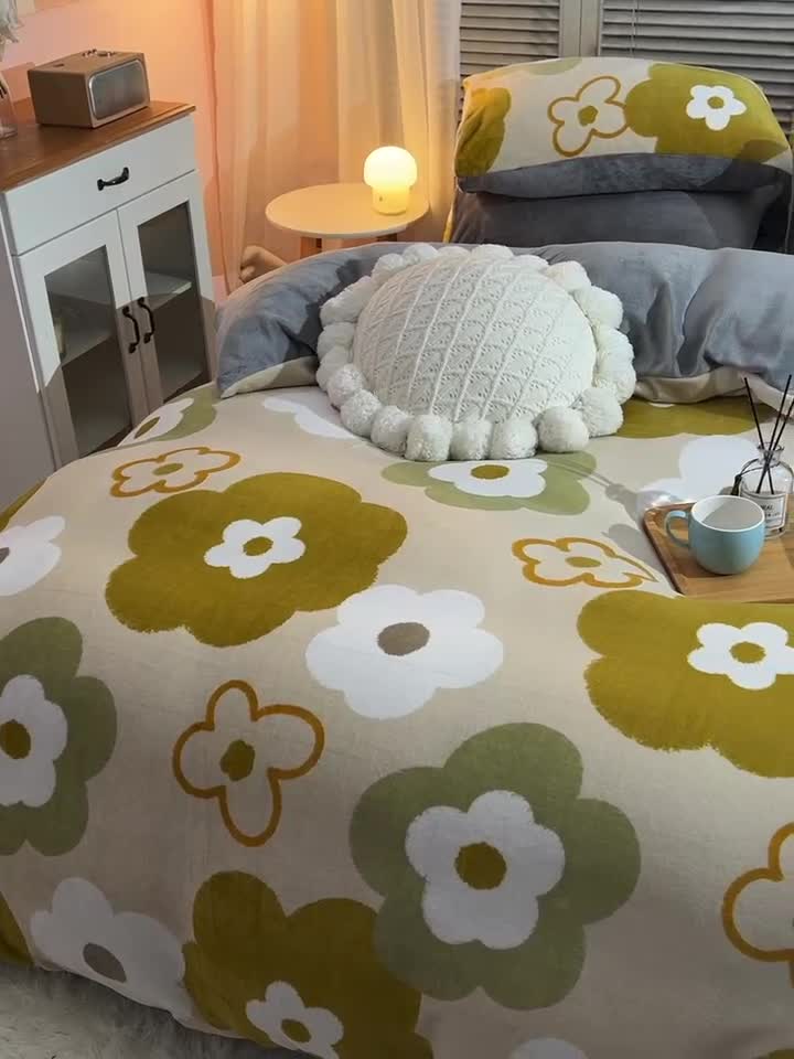 91家纺网 家纺一手货源 找家纺 芃成 2022新款加厚双面牛奶绒印花床品系列-单被套 静逸