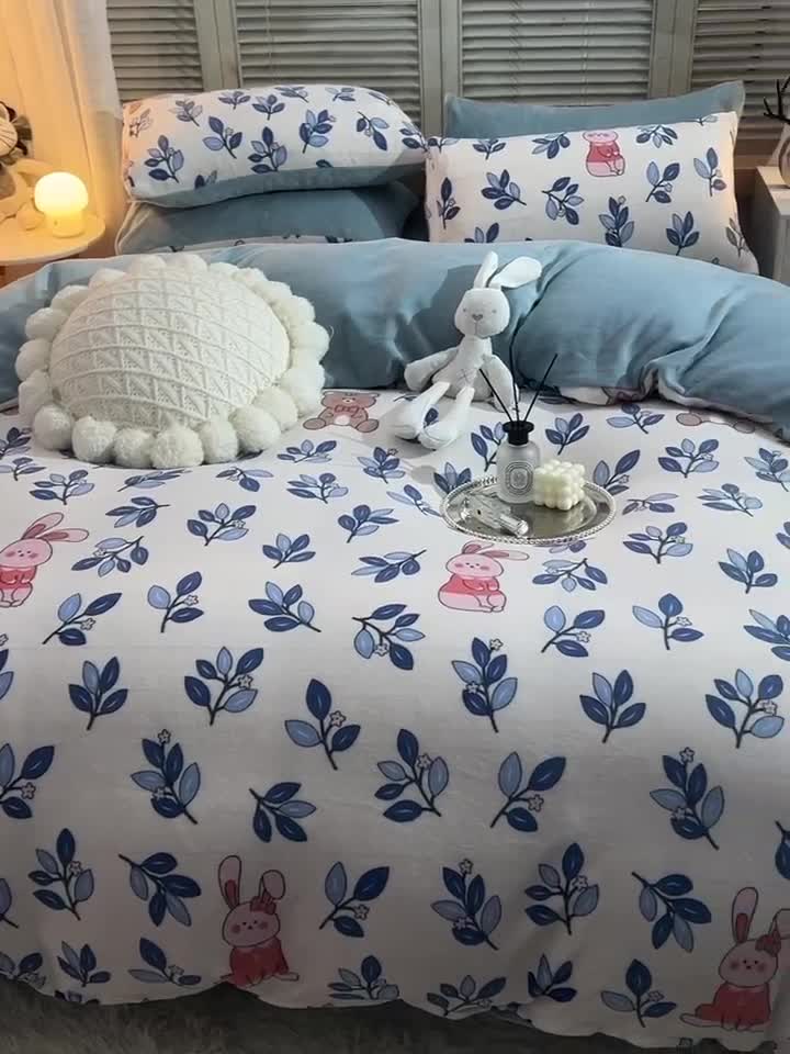 91家纺网 家纺一手货源 找家纺 芃成 2022新款加厚双面牛奶绒印花床品系列-单被套 菲菲兔
