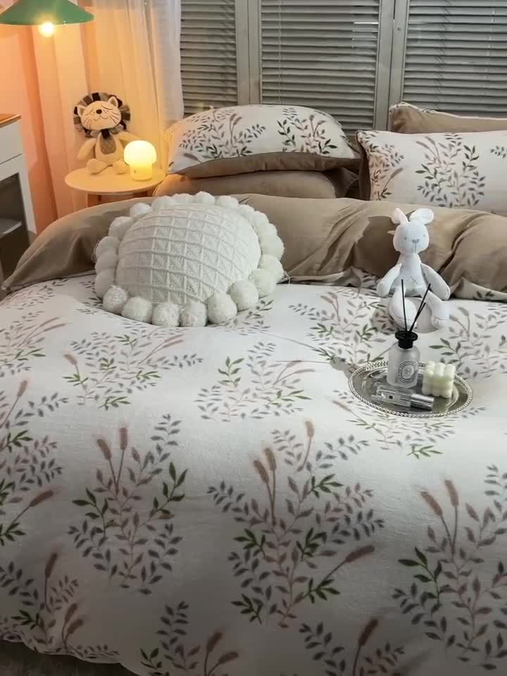 91家纺网 家纺一手货源 找家纺 芃成 2022新款加厚双面牛奶绒印花床品系列-单被套 春意盎然