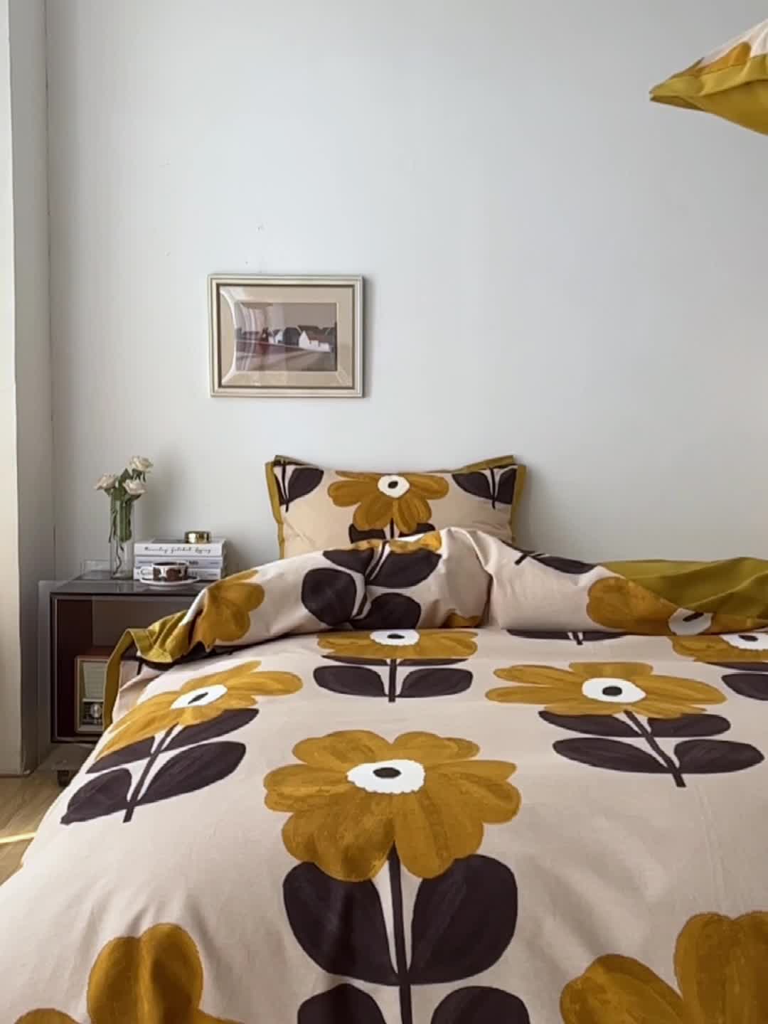 91家纺网 家纺一手货源 找家纺 时年 2022新款生态磨毛飞边款四件套 林间