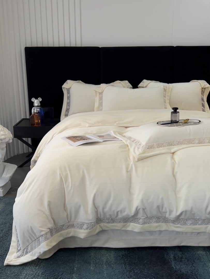 91家纺网 家纺一手货源 找家纺 时亿 2022新款A类高克重纯色婴儿绒牛奶绒四件套 奶白