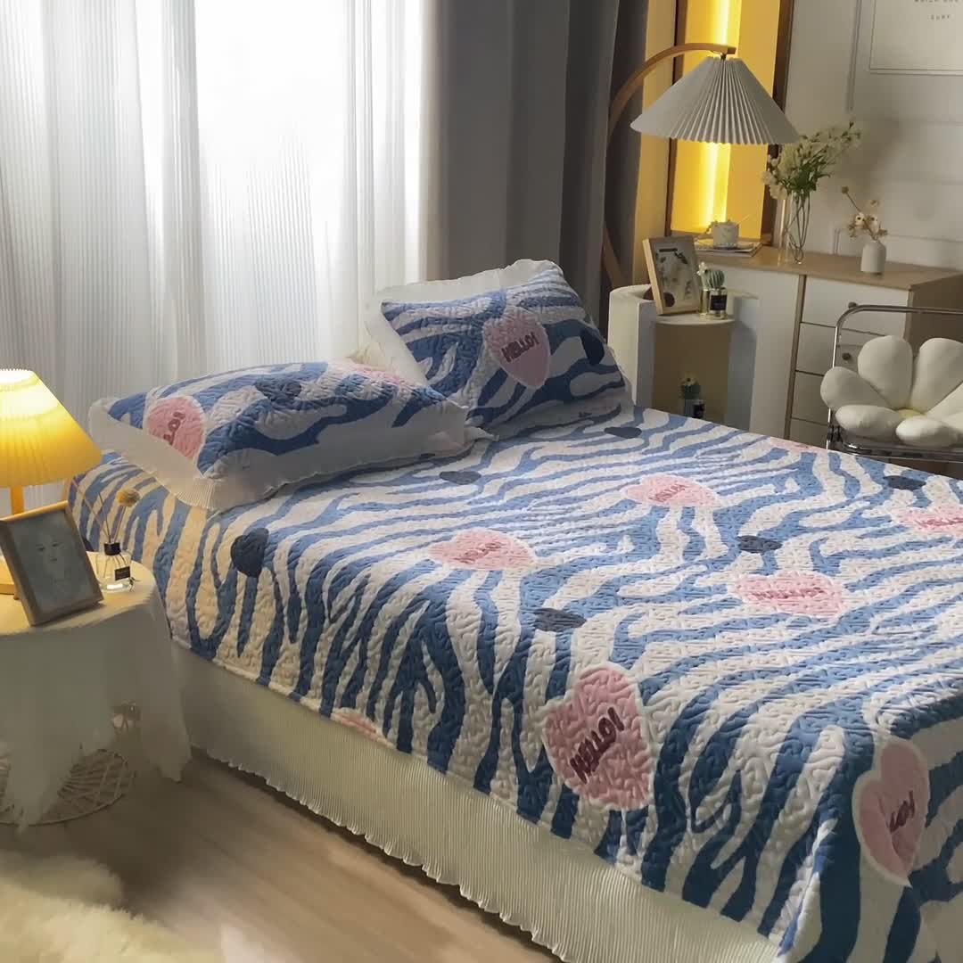 91家纺网 家纺一手货源 找家纺 迷仙巢 2022新款牛奶绒床盖款四件套 爱的憧憬