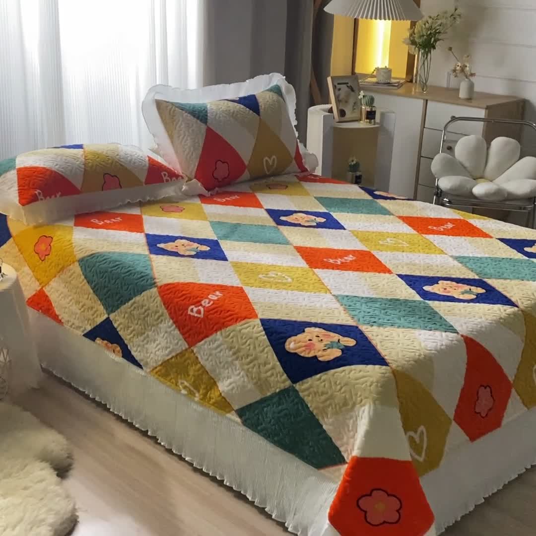 91家纺网 家纺一手货源 找家纺 迷仙巢 2022新款牛奶绒床盖款四件套 格子熊