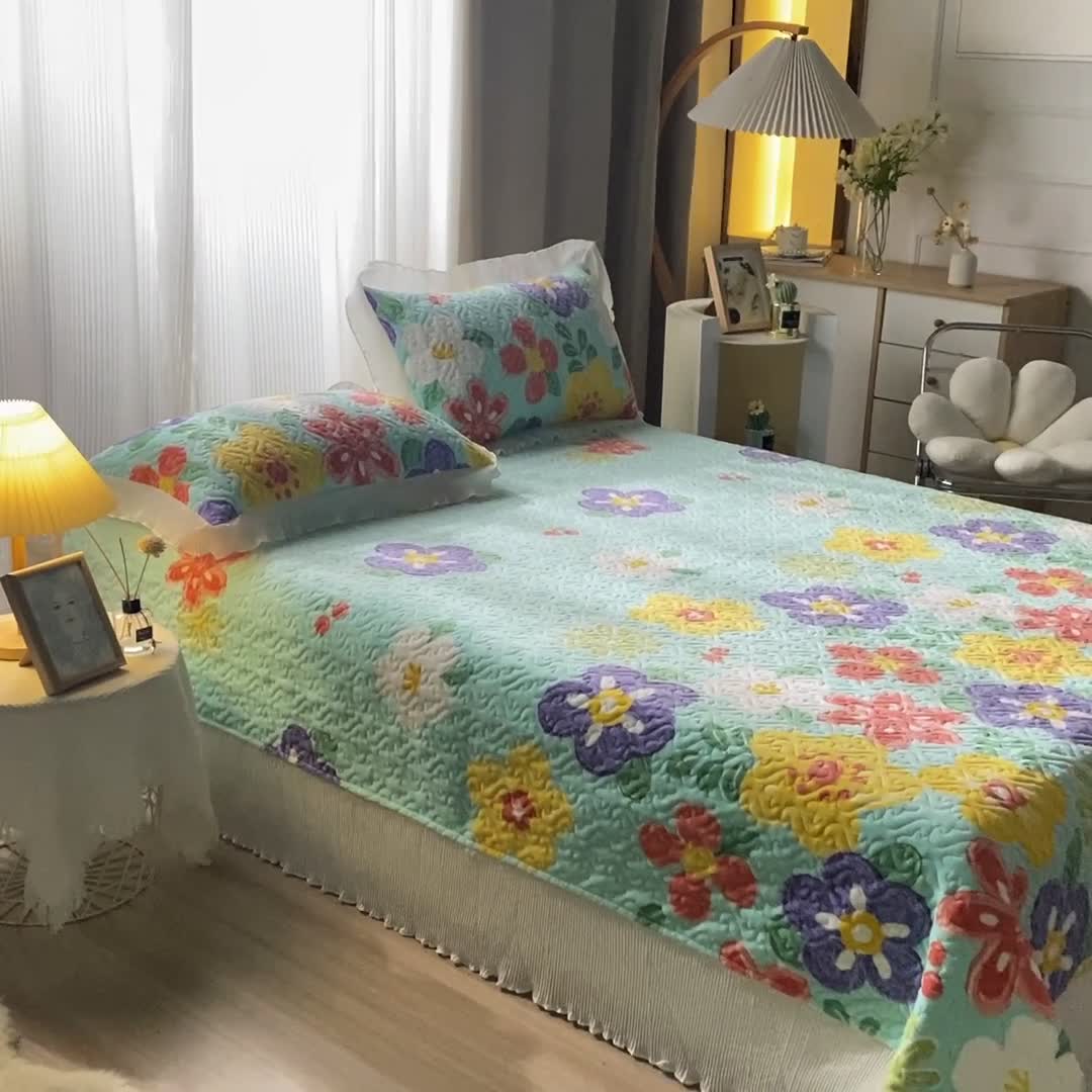 91家纺网 家纺一手货源 找家纺 迷仙巢 2022新款牛奶绒床盖款四件套 向阳花开