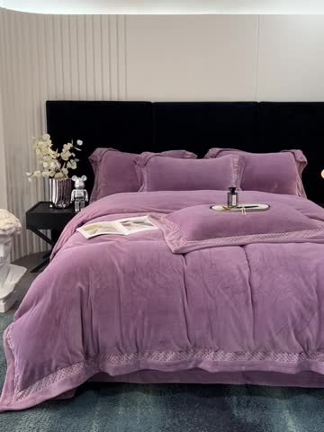 91家纺网 家纺一手货源 找家纺 总榻尚 22款牛奶婴儿绒公主长兔绒刺绣贴边四件套