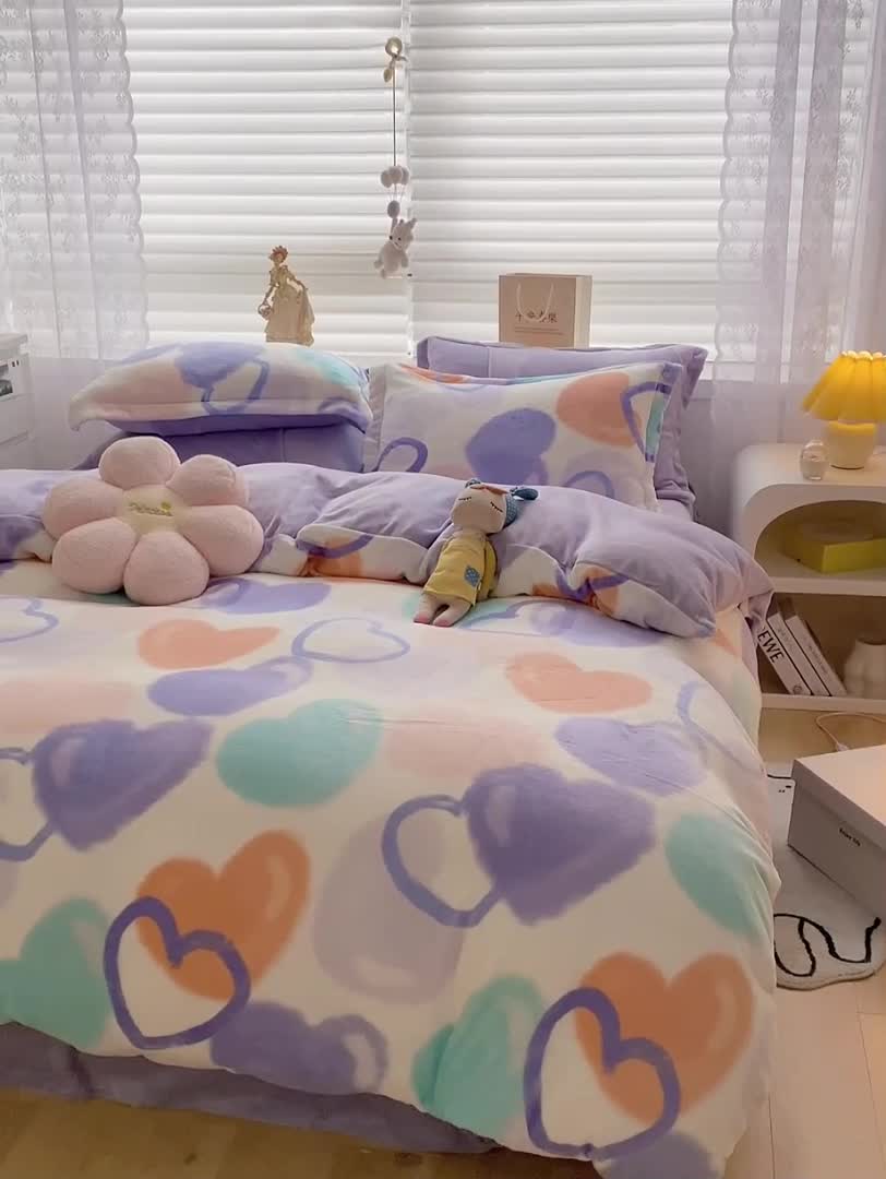 91家纺网 家纺一手货源 找家纺 上尚居 2022新款加厚保暖牛奶绒四件套 遇见-紫