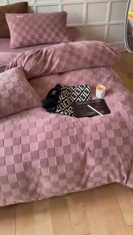 91家纺网 家纺一手货源 找家纺 洋铭区 2022新款复古棋盘格四件套 复古棋盘格-豆沙