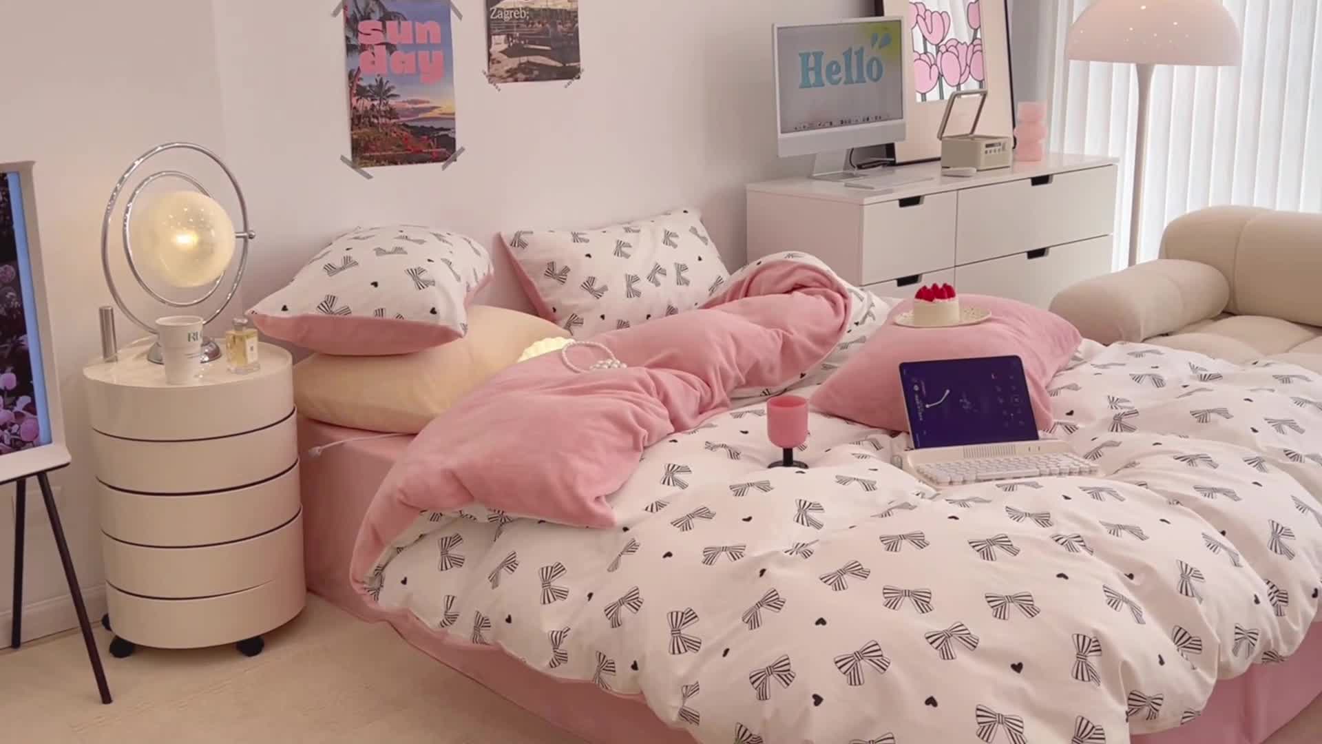 91家纺网 家纺一手货源 找家纺 昔可 2022新款梦幻公主风系列棉加绒印花四件套 赫本蝴蝶结