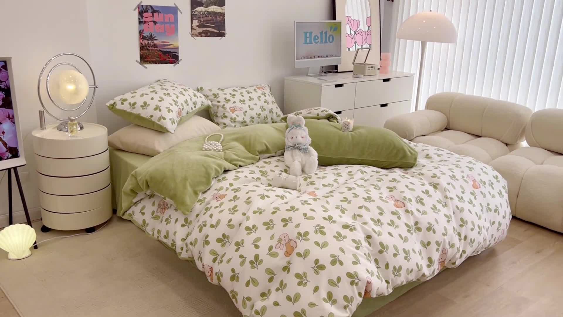 91家纺网 家纺一手货源 找家纺 昔可 2022新款梦幻公主风系列棉加绒印花四件套 花园兔宝