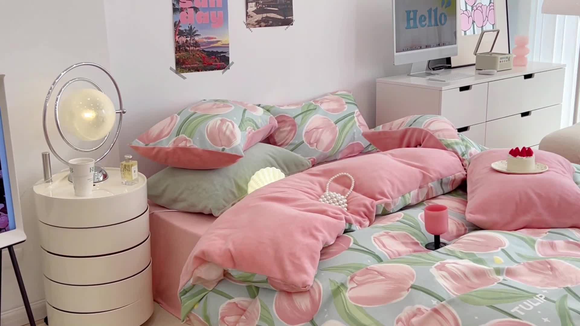 91家纺网 家纺一手货源 找家纺 昔可 2022新款梦幻公主风系列棉加绒印花四件套 浪漫粉郁金