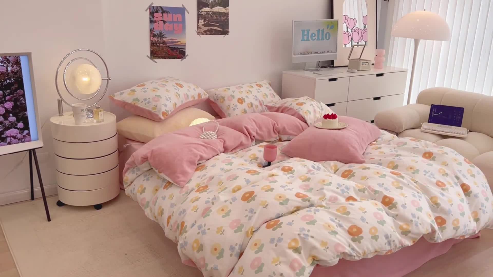 91家纺网 家纺一手货源 找家纺 昔可 2022新款梦幻公主风系列棉加绒印花四件套 梦幻小花花